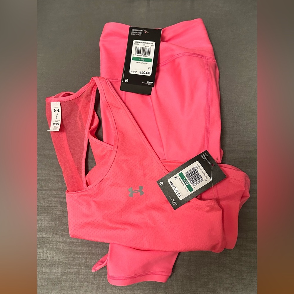 Pink UnderArmour Set, racerback tank top and leggings